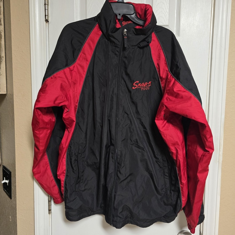 Vintage Snap-On Tools Black‎ Work Jacket Quilted Lining Men's Size L Embroidered